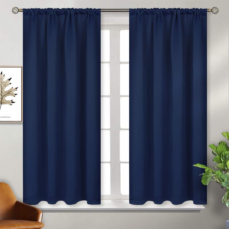 BGment Navy Blue Blackout Curtains 54 Inches Length for Bedroom - Thermal Insulated Room Darkening Curtain Drapes for Short Window Rod Pocket, 52 x 54 Inch, 2 Panels - Image 1